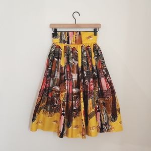 Trashy Diva French Quarter Print Yellow Skirt New Orleans Cotton Pockets X Small